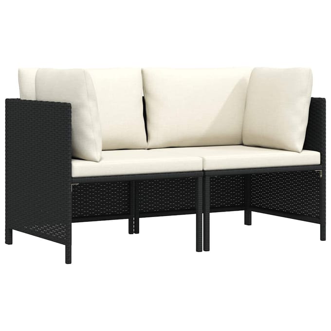 vidaXL - Tuinbank - 2-zits - met - kussens - poly - rattan - zwart
