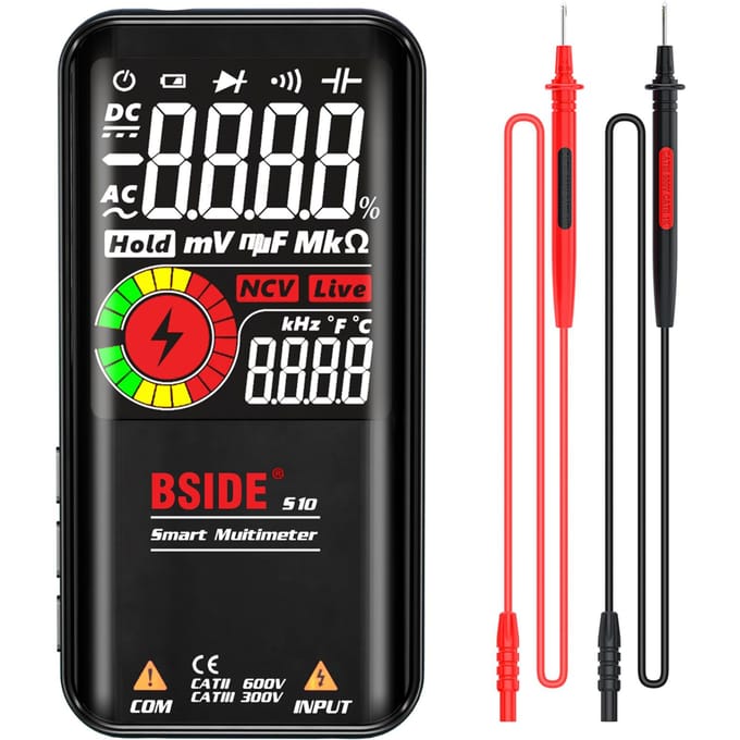 BSIDE S10 Intelligente 9999 Counts Multimeter Digitaal LCD-scherm AC/DC Voltmeter Ohmmeter Test zwart
