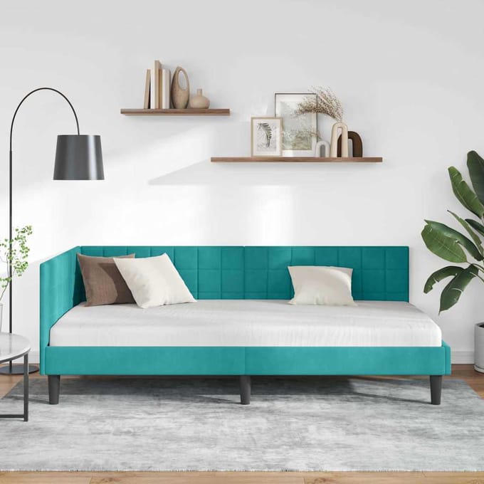 vidaXL - Hoek - Bed - Frame - Turquoise - 90 - x - 200 - cm - Fluweel
