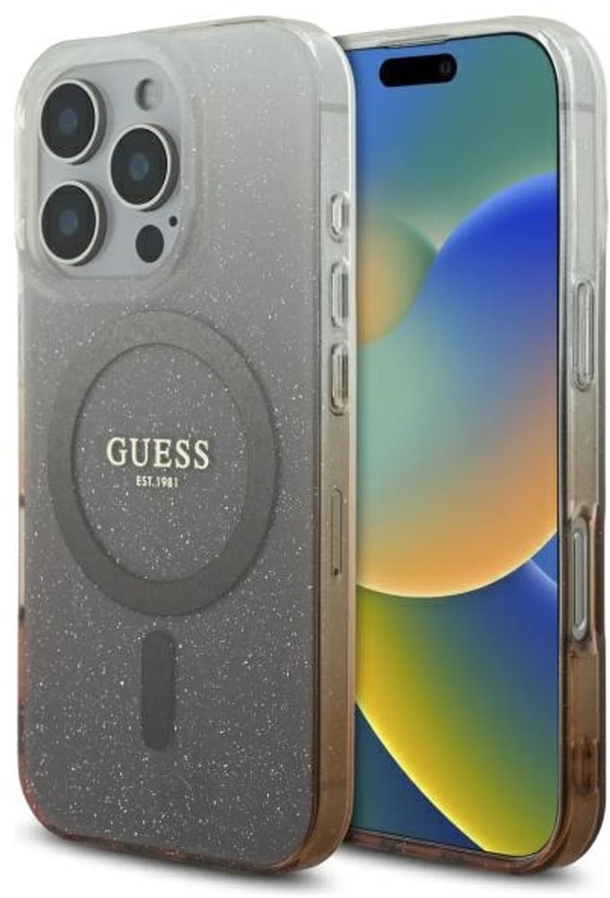 Guess Hardcase Glitter MagSafe - iPhone 16 Pro Etui - Gradient Design - Bruin