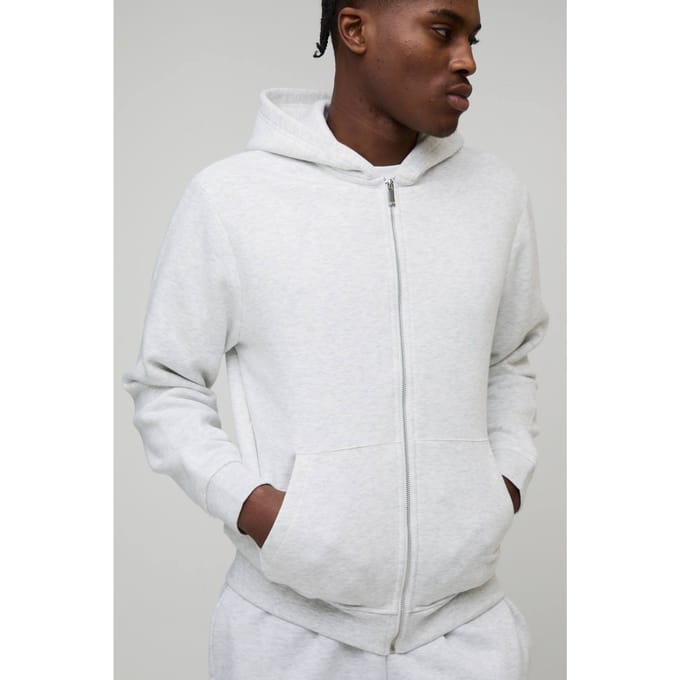 Essential Regular Zip Through Hoodie | Grey Marl | Size Small