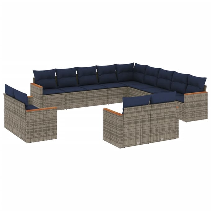 vidaXL - 13-delige - tuinbankset - met - kussens, - grijs - polyrotan