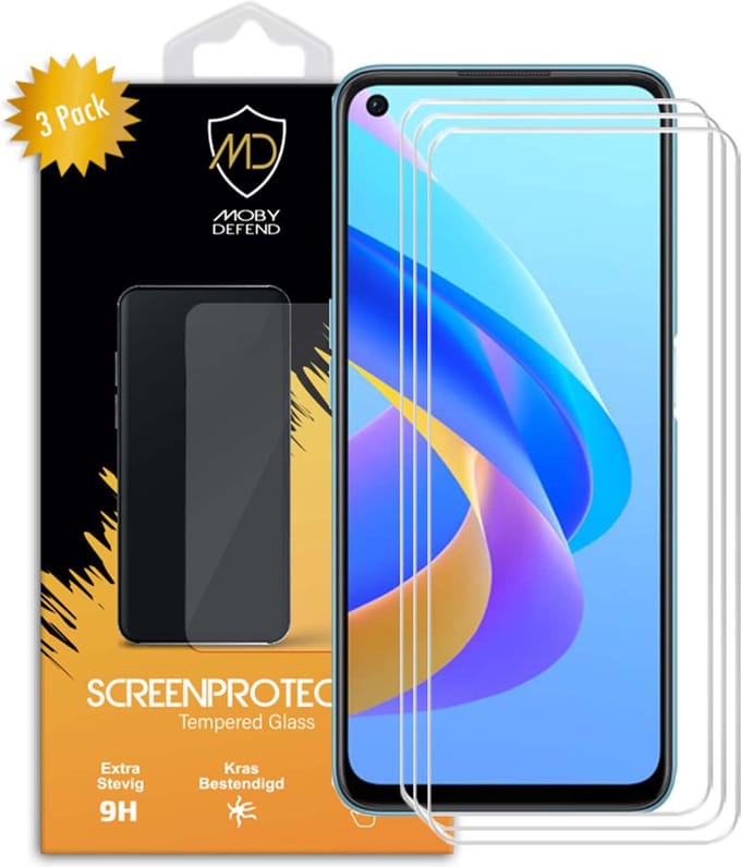 3-Pack MobyDefend Screenprotectors - Geschikt voor Oppo A76 - Case-Friendly Screensavers - Gehard Glas