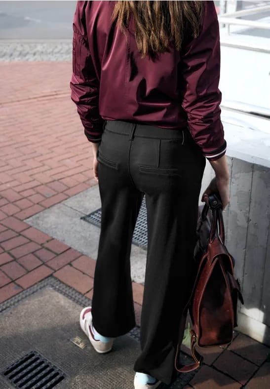 Broek met wijde pijpen in keperstof