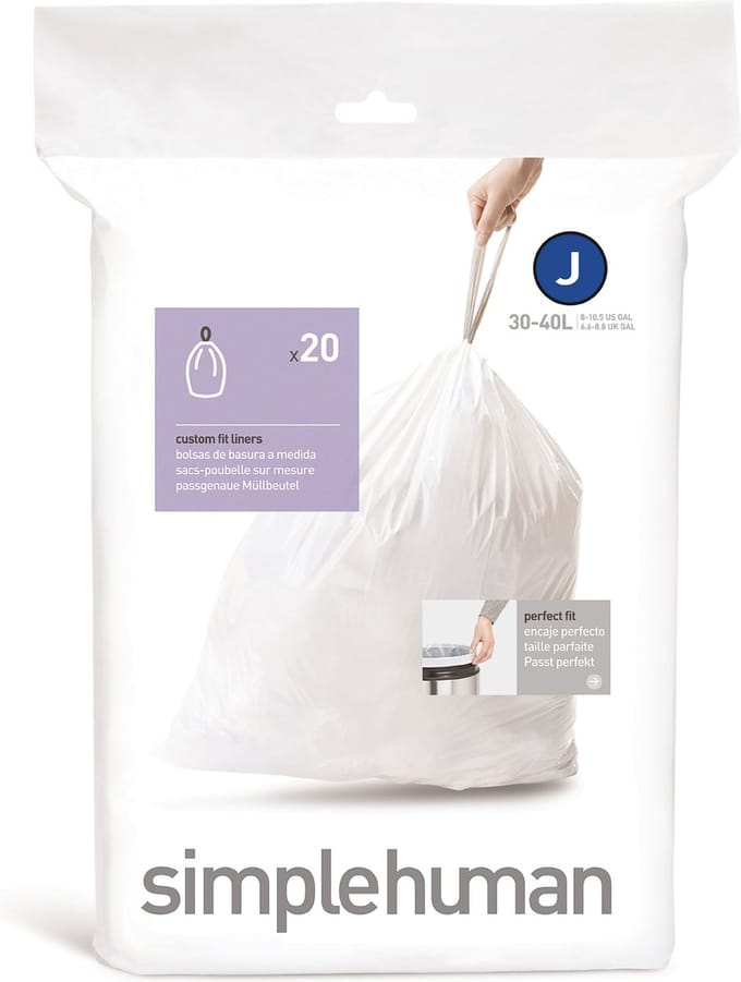 Simplehuman Code J Afvalzakken - 40 liter - 20 stuks - met Trekband - Blauw
