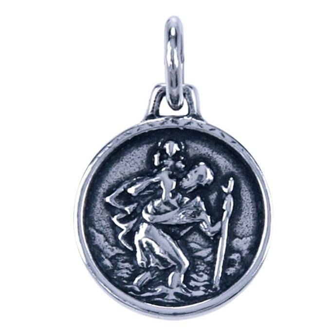 Zilveren Heilige Christoffel ketting hanger - rond