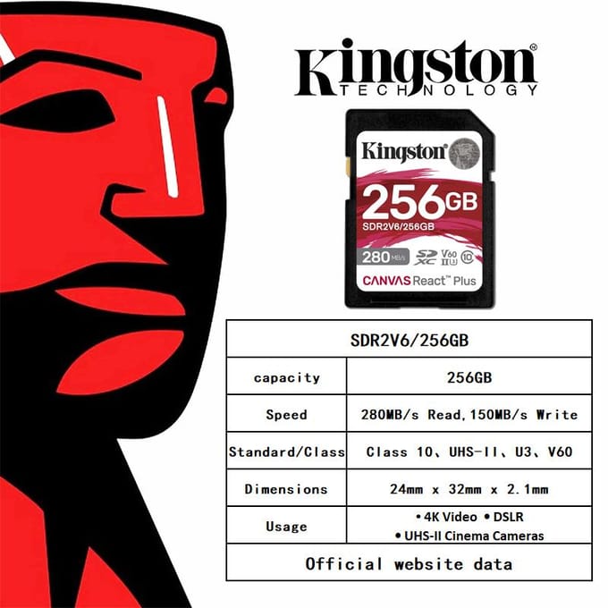 Kingston Canvas React Plus V60 SD - 280MB/s - 256GB