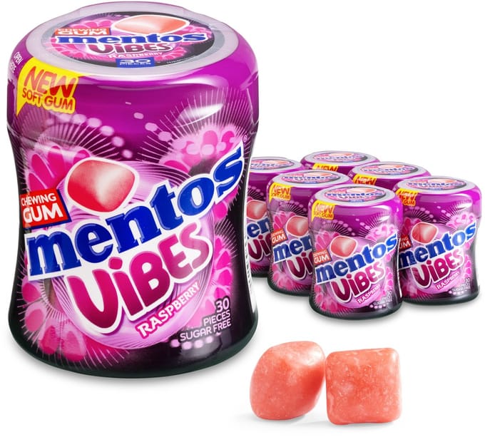 Mentos Gum Vibes Raspberry - Kauwgom - Suikervrij - 6x30stuks