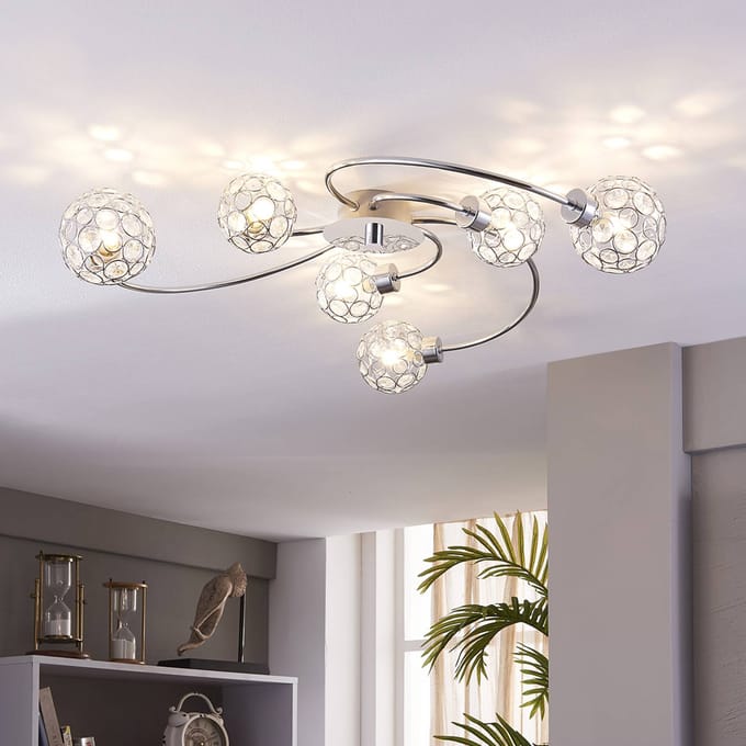 Lindby - plafondlamp - 6lichts - Metaal, glas - H: 12.5 cm - G9 - chroom, helder
