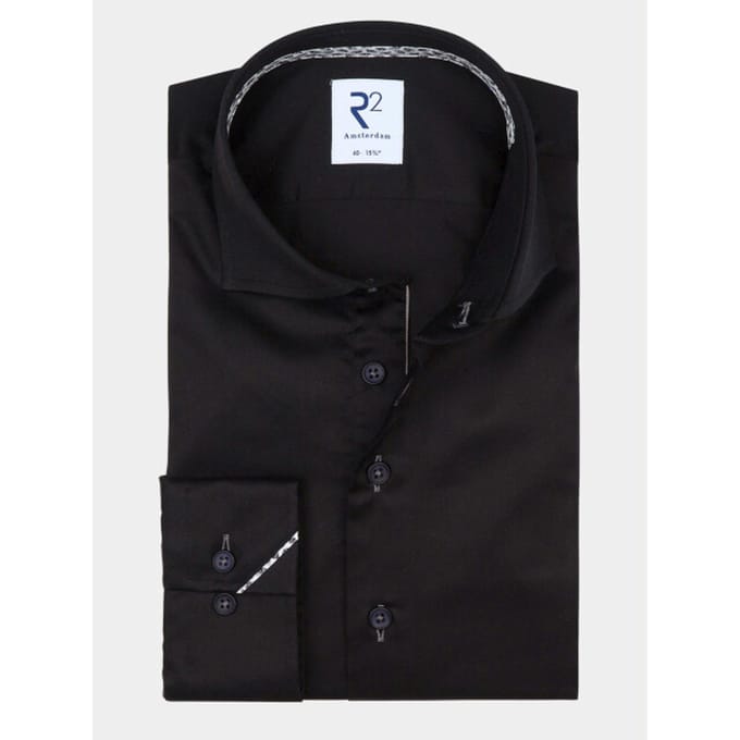 R2 Overhemd Twill Zwart - Maat 39 - Heren - Overhemden Formeel