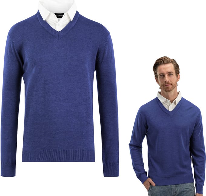 Milanoro - Herenpullover met overhemdkraag - Koningsblauw - L
