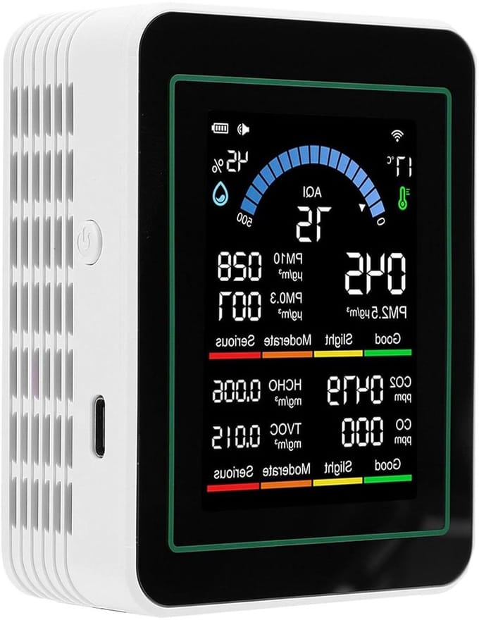 Luchtkwaliteit Meter - Tester CO2 PM2.5 - Binnenklimaat Monitoren - 13 Real-time Data - 2.8 inch HD Scherm - Wit