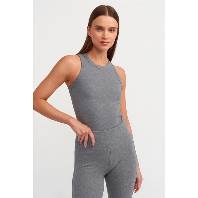 Geribbelde Halternek Mouwloze Blouse