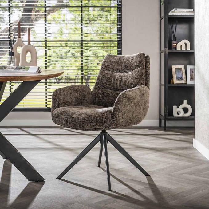 Dimehouse Eetkamerstoel Elite Taupe Chenille Stof Rich Draaibaar - Chenille - Scandinavisch & Basic