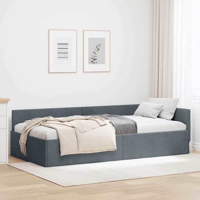 vidaXL - Hoek - Bed - Frame - Donkergrijs - 90 - x - 200 - cm - Fluweel