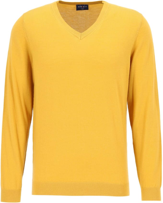 MARVELIS modern fit trui wol - V-hals - okergeel