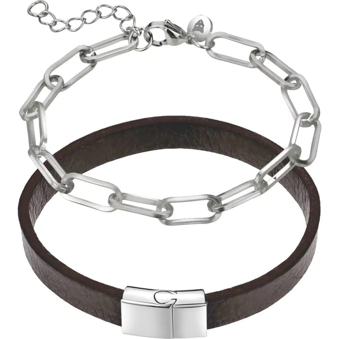 Echte leren/roestvrijstalen armband Marc Lauder