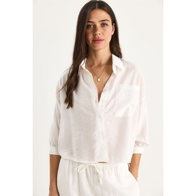 Gestructureerde Crop Shirt met Knopsluiting en Zak