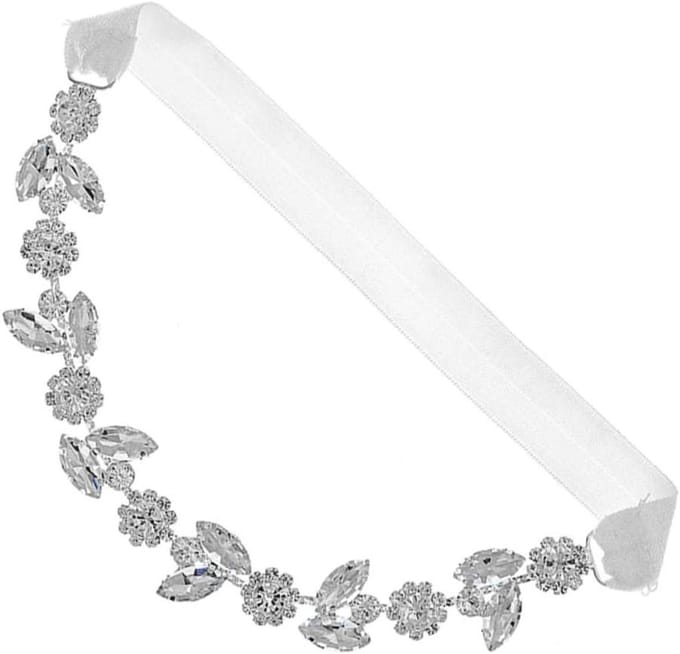 Bruids Jarretel - Kousenband Dijring - Bruiloft Accessoire - Strass Bloem Decoratie - 39 x 2 x 2 cm - Zilver