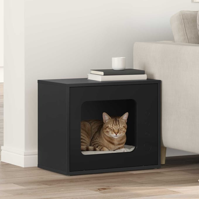 vidaXL Kattenhuis Zwart 51 x 30 x 42,5 cm Bewerkt hout