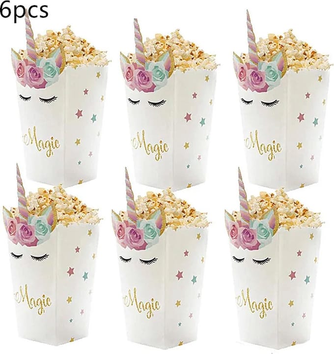 DW4Trading Popcorn Bakjes Magic Unicorn - Karton - 10x20cm - 6 Stuks