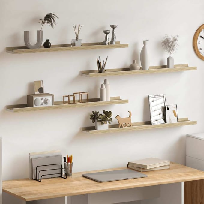 vidaXL - Wandschappen - 4 - st - 80x9x3 - cm - wit - en - sonoma - eikenkleurig