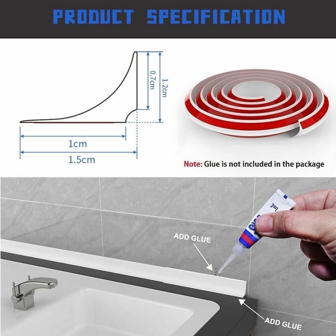 Flexibele Watersperstrip 2 Meter - Zelfklevende Afdichting voor Douche en Keuken