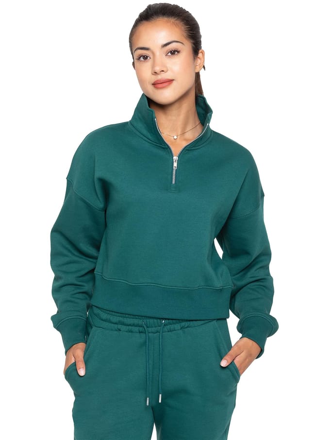 Enzo | Sweatshirt met halve rits voor dames - Bosgroen