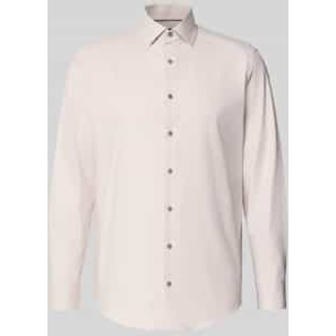 OLYMP 24/7 Luxor modern fit overhemd - twill - beige - Strijkvriendelijk - Boordmaat: 42