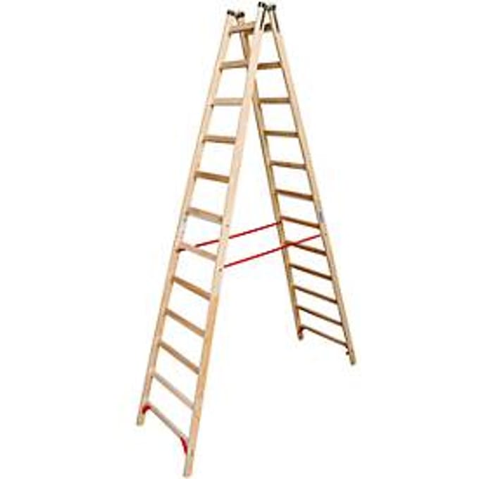 Dubbele trapladder, hout, 2 x 12 sporten