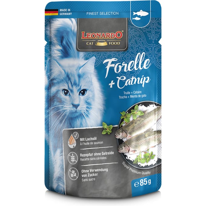 32x85g Finest Selection Zakjes Forel & kattenkruid Leonardo Kattenvoer