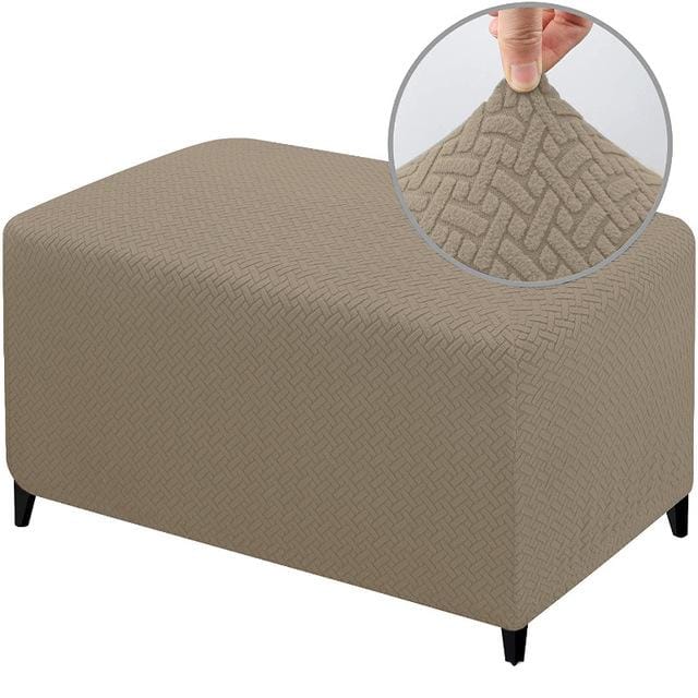 Housse Pouf Rectangulaire Jacquard 4 Tailles Stretch Durable Repose-pieds Banc Tabouret Housse Lavable Protecteur de Meuble Housse de Tabouret Small gris-marron