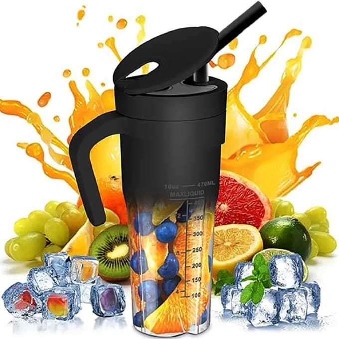 Draagbare Blender – Oplaadbare Sapbeker 4000mAh – 6 Bladen Smoothie Maker 460ml Zwart