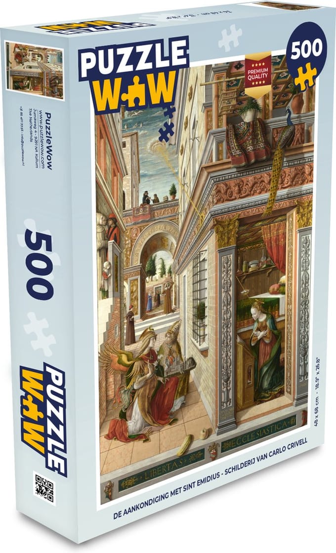 Puzzel De aankondiging met Sint Emidius - Schilderij van Carlo Crivelli - Legpuzzel - Puzzel 500 stukjes