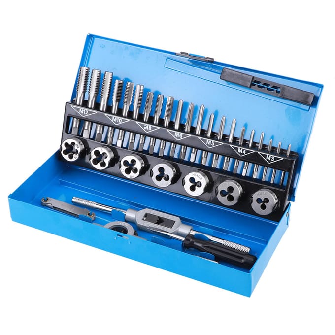 Jeu de 32 pièces Taraud et Filière Filetés Kit d'Outils de Filetage avec Sac de Rangement black