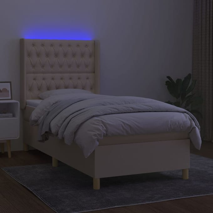 vidaXL - Boxspring - met - matras - en - LED - stof - crèmekleurig - 80x200 - cm