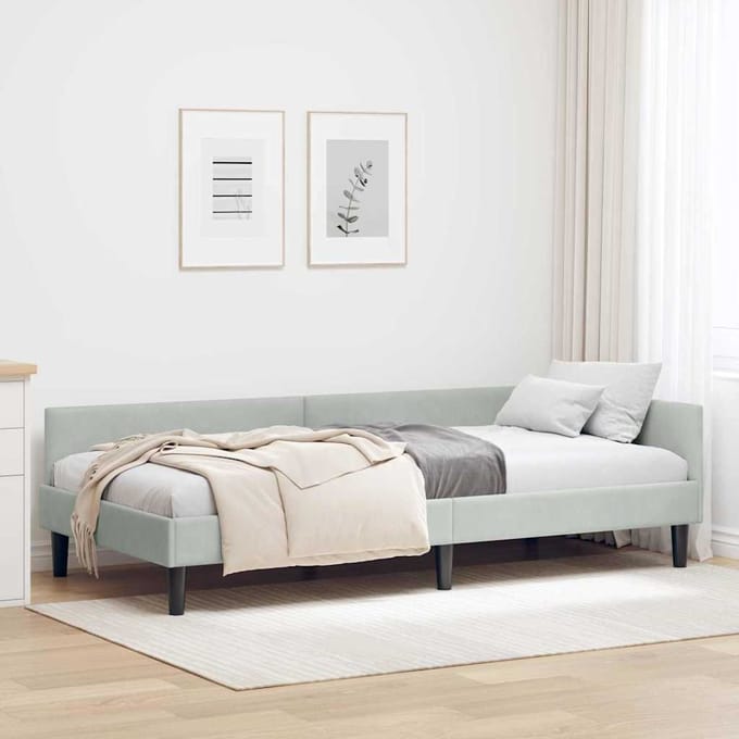 vidaXL - Hoek - Bed - Frame - Lichtgrijs - 90 - x - 200 - cm - Fluweel