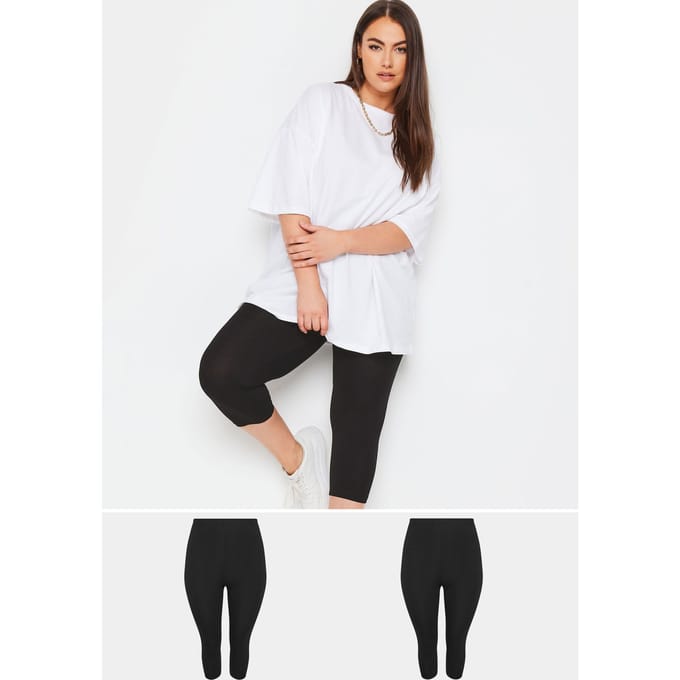 Yours Set Van 2 Cropped Leggings Met Stretch In Zwartsize 44