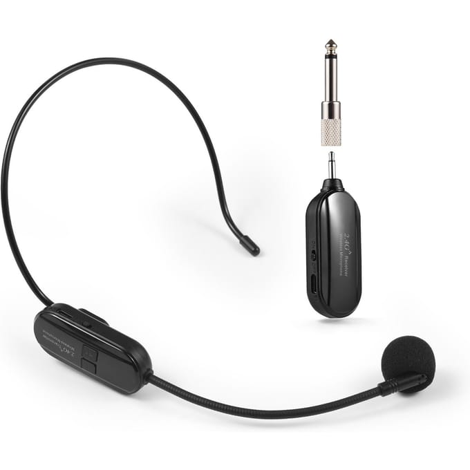 2.4G Draadloze Microfoon Headset Werktijd 6H 100ft Bereik Headset Microfoon en Handmicrofoon 2 In 1 1 Microphone and 1 Receiver zwart