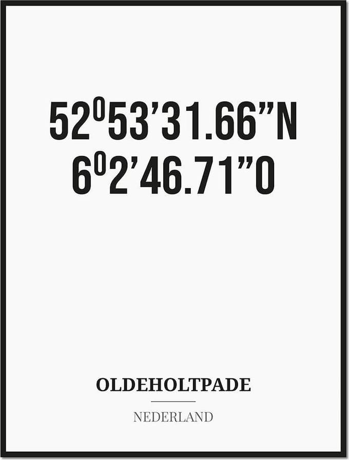 Poster/kaart OLDEHOLTPADE met coördinaten