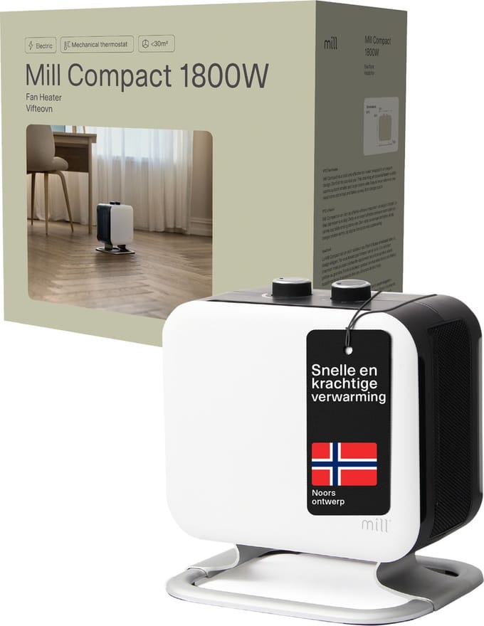 Mill - CUS1800MECWA - design ventilatiekachel - tot 30m2 - 2 standen - wit - 5 jaar garantie