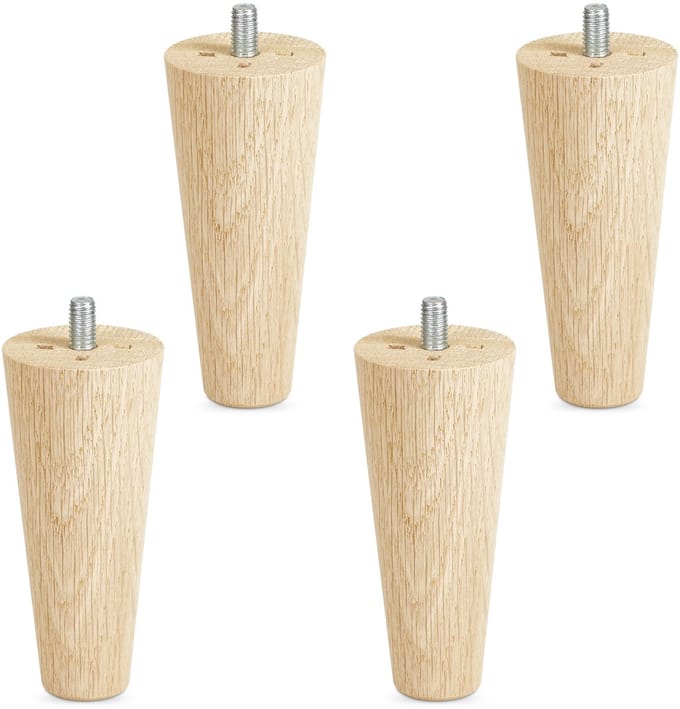 Set van 4 meubelpoten eiken ruw, H 100 mm / conisch Ø 45/25 mm met M8 draadstang van Sotech