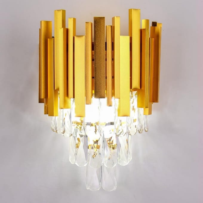 Driezijdige Goudkleurige Kristallen Wandlamp Moderne LED Verlichting