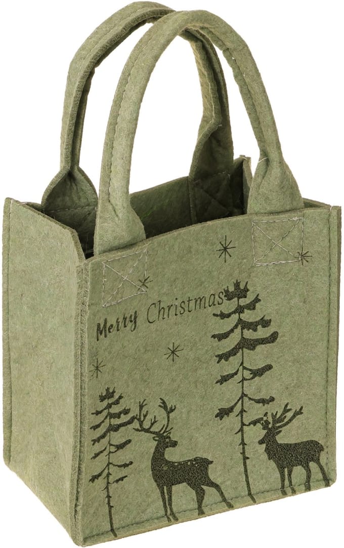 Vilttas Merry Christmas klein met hengsels Groen 15×10cm