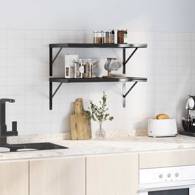 vidaXL - Wandschappen - 2 - st - 75x40 - cm - roestvrijstaal - zwart