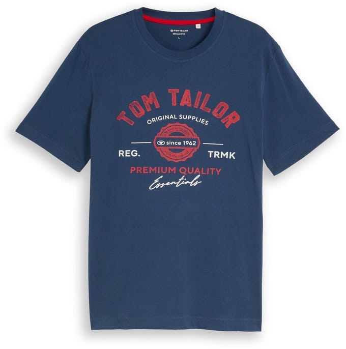 Tom Tailor - T-shirt met logo-print - Maat L - Dark Duck Blue