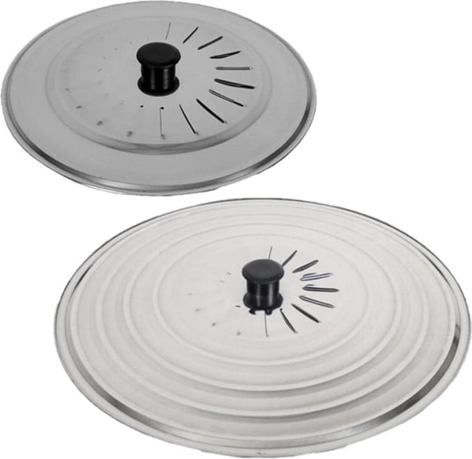 Gerimport Set 2x stuks universele spatdeksels - pannendeksels - rvs - met stoomuitlaat - Dia 28 en 36 cm