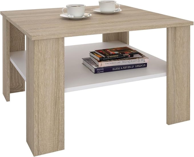 Salontafel met Opbergruimte in Sonoma Eiken en Wit - 68 x 68 cm