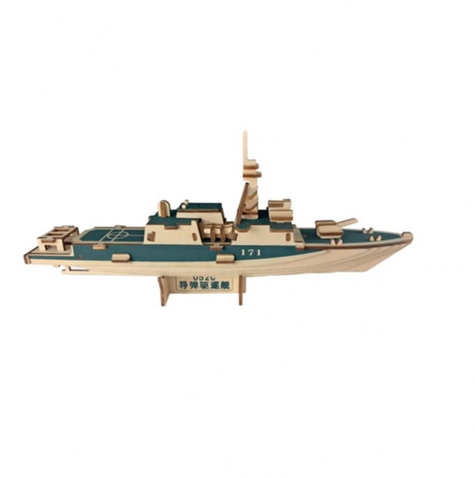 Bouwpakket 3D Puzzel Torpedojager van hout gekleurd