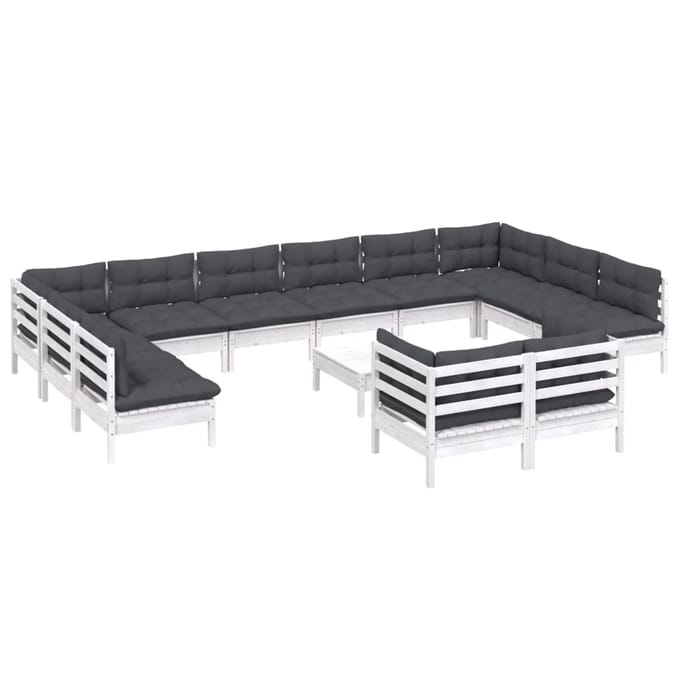 vidaXL - 13-delige - Loungeset - met - kussens - grenenhout - wit